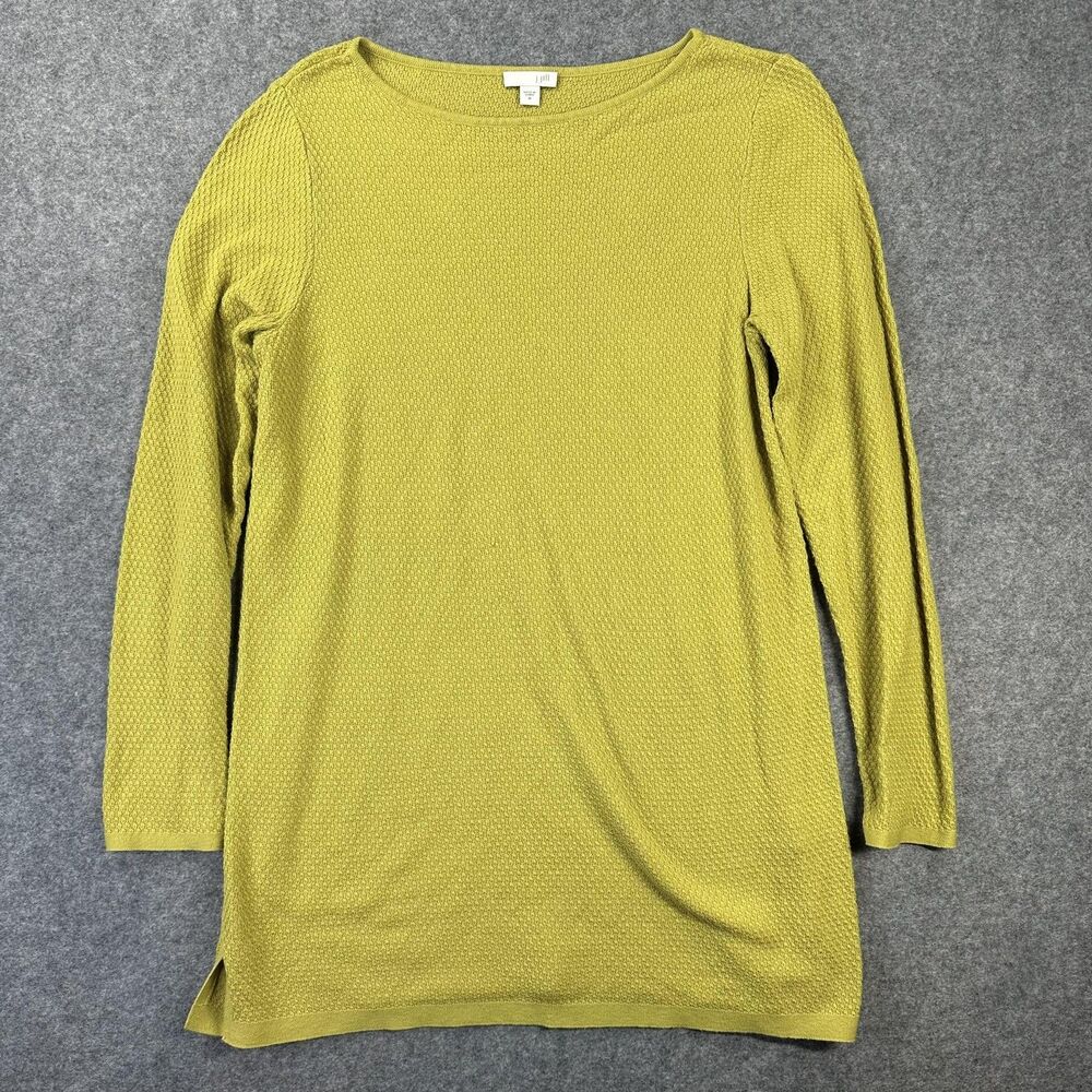 J Jill Sweater Womens Medium Yellow Textured Knit Long Sleeve Pullover Tunic